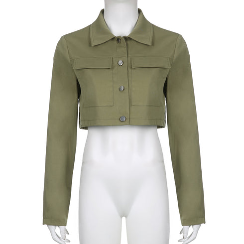 Distressed Multi-pocket Panelled Army Green Lightweight Jacket - ROUTINE FASHION